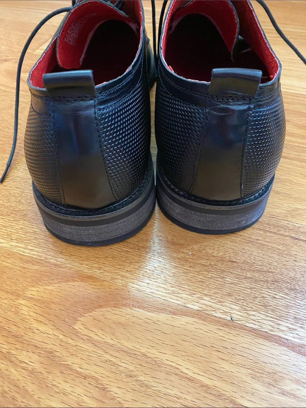 Steve Madden P-Lesko Black Leather Lace-Up Oxfords with Red Interior size 13